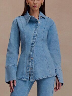 Meshki Jericho Asymmetrical Denim Shirt - Classic Blue